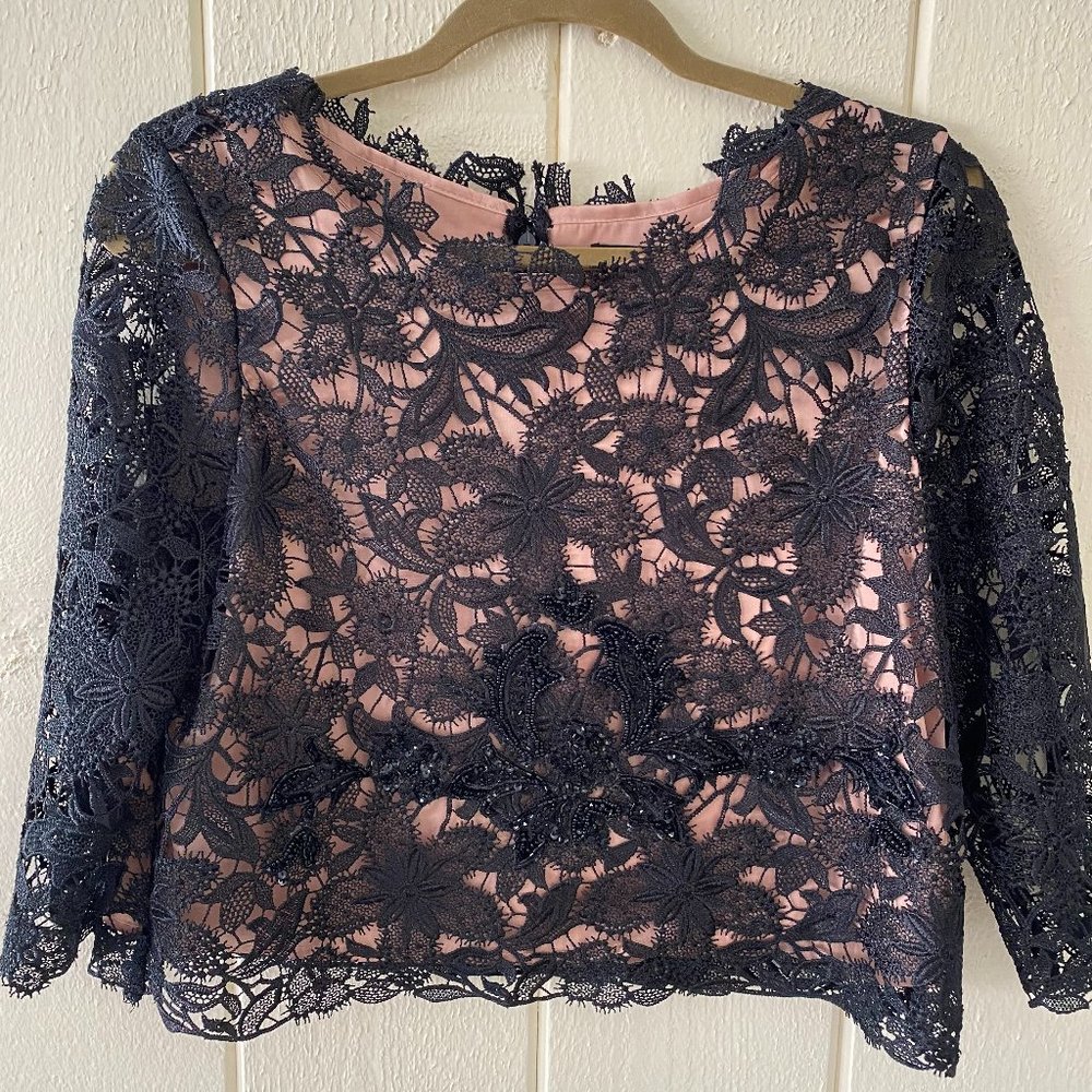 Lotus Threads Black Floral Top 3/4 Sleeves Size M